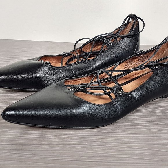 Halogen 'Owen' Pointy Toe Ghillie Flat Black Leather Womens Size 7.5 M - Picture 3 of 12